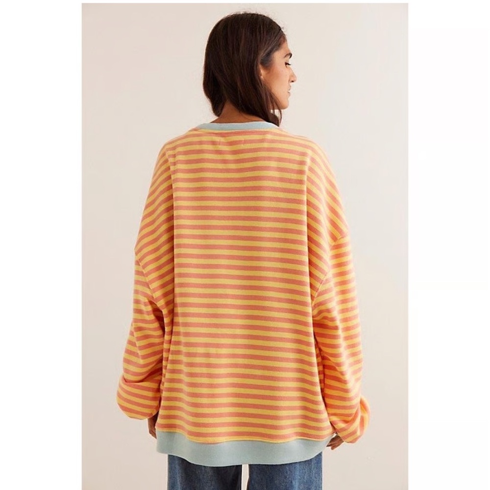 We The Free Peach & Cream Striped Oversized Long Sleeve Top - Picture 4 of 10